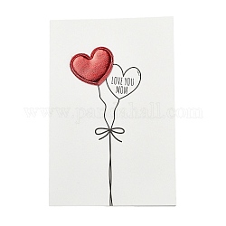 Papel kraft tarjetas de felicitación, tarjeta de la tienda, tema del día de la madre, rectángulo con corazón de cuero pu, globo, 150x100x2mm