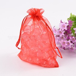 Organza Gift Bags, Jewelry Mesh Pouches for Wedding Party Christmas Gifts Candy Bags, with Drawstring, Rectangle, Red, 16x11cm