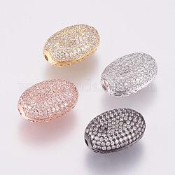 Brass Micro Pave Cubic Zirconia Beads, Oval, Filigree, Mixed Color, 19x13x7.5mm, Hole: 1.5mm