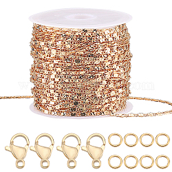 Beebeecraft kit de fabrication de collier de bracelet de chaîne de bricolage, y compris les chaînes raso en laiton et les anneaux de saut, Fermoirs mousquetons en 304 acier inoxydable, véritable 18k plaqué or, chaîne: 10 m / ensemble