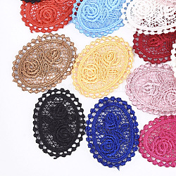 Anhänger aus Polycotton (Polyester-Baumwolle), Oval mit Blume, Mischfarbe, 51~52x37~38x1~1.5 mm