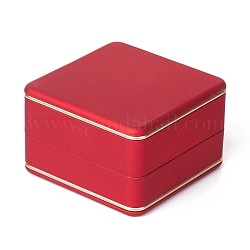 Cajas de anillo de joyería de plástico cuadrado, con terciopelo, luz LED, y alambre de cobre, rojo, 6.5x6.5x4.2 cm