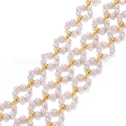 Chaînes de perles faites à la main en laiton de 3.28 pieds, avec des perles en plastique ccb, Plaqué longue durée, non soudée, fleur, blanc, or, fleur: 11x12.5x4 mm, lien: 8x3x1.5 mm