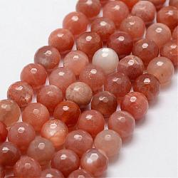 Natürliche sunstone Perlen Stränge, facettiert, Runde, 8 mm, Bohrung: 1 mm, ca. 50 Stk. / Strang, 15.7 Zoll