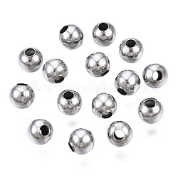 Round 304 Stainless Steel Beads, for Jewelry Craft Making, Stainless Steel Color, 4x4mm, Hole: 1.5mm