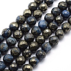 Gefärbte natürliche Pyritperlen, facettiert, Runde, königsblau, 8 mm, Bohrung: 1 mm, ca. 50 Stk. / Strang, 15.7 Zoll (40 cm)