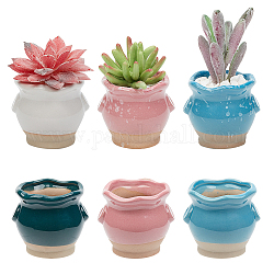Nbeads 6 pz vasi da fiori in ceramica colorati, Thumb Piccolo Vaso Da Fiori Mini Vasi Per Piante Succulente Con Foro Di Drenaggio Vaso Per Piante Succulente In Ceramica Per Cactus Succulente Giardino Ufficio Decorazioni Per La Casa