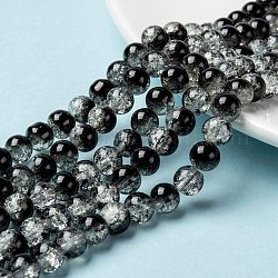 Spray Painted Crackle Glass Beads Strands, Round, Two Tone, Black, 8mm, Hole: 1.3~1.6mm, about 100pcs/strand, 31.4 inch