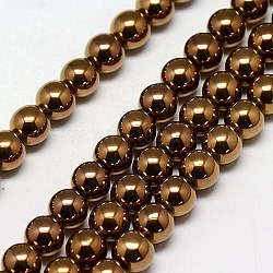 Electroplate Non-magnetic Synthetic Hematite Beads Strands, Round, Grade A, Copper Plated, 6mm, Hole: 1.2mm, about 65pcs/strand, 16 inch