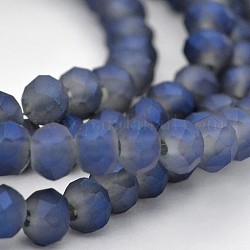 Fili di perle di vetro rondelle sfaccettate placcate arcobaleno, smerigliato, blu medio, 3x2mm, Foro: 1 mm, circa 150pcs/filo, 14.9 pollice