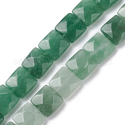 Chapelets de perles en aventurine vert naturel, carré à facettes, 10x10x5mm, Trou: 1.2mm, Environ 20 pcs/chapelet, 7.95'' (20.2 cm)