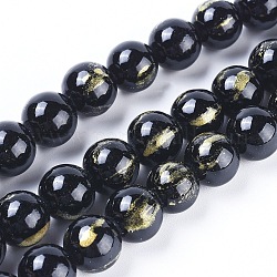 Chapelets de perles de jade naturel, une feuille d'or, teinte, ronde, noir, 6mm, Trou: 1mm, Environ 70 pcs/chapelet, 15.75 pouce (40 cm)