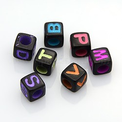 Perles acryliques initiales de couleur unie, cube, couleur mixte, 7x7x7mm, Trou: 4mm, environ 2000 pcs/500 g