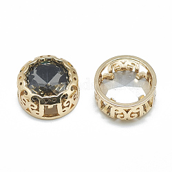 Cose en el rhinestone, Diamantes de imitación de cristal, con fornituras de latón dorado claro, accesorios de prendas de vestir, plano y redondo, diamante negro, 12x6.5mm