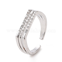 Прозрачное кубическое циркониевое тройное открытое кольцо-манжета, украшения из латуни для женщин, платина, внутренний диаметр: 17 мм