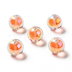 Perles acryliques irisées arc-en-ciel à placage uv bicolore, ronde, orange, 15~15.5x15.5~16mm, Trou: 3~3.1mm