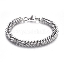 304 Stainless Steel Cuban Link Chain Bracelets, with Lobster Claw Clasps, Stainless Steel Color, 9 inch(23cm), 9mm