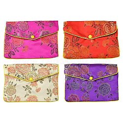 Tissu de broderie florale rectangle pochettes, sacs de rangement de bijoux, couleur mixte, 11x16x0.3 cm