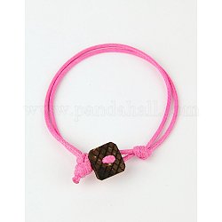 Korean Waxed Polyester Cord Bracelet Making, with Coco Buttons, Hot Pink, 205mm