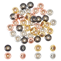 Chgcraft 40pcs perles en laiton 4 couleurs, avec caoutchouc à l'intérieur, perles de curseur, perles de bouchage, rondelle, couleur mixte, 10x4mm, Trou: 2mm, 10 pcs / couleur