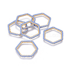 Miyuki & Toho handgemachte japanische Saatperlen, mit 304 Verbindungsringen aus Edelstahl, Webstuhl Muster, Hexagon, golden, Kornblumenblau, 23~23.5x25.5x1.8~2 mm