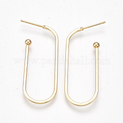 Brass Stud Earrings, Nickel Free, Real 18K Gold Plated, 17.5x45mm, Pin: 0.8mm