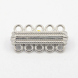 Alloy Magnetic Clasps, with 10 Holes, Rectangle, Platinum, 33x17x7.5mm, Hole: 2.5mm