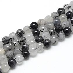 Chapelets de perles en quartz rutile noir naturel, ronde, 10mm, Trou: 1mm, Environ 40 pcs/chapelet, 15.7 pouce