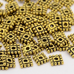 Tibetan Style Spacer Beads, Lead Free & Cadmium Free, Square, Antique Golden, 7x7x2mm, Hole: 2mm