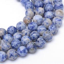 Round Dyed Natural Blue Spot Jasper Bead Strands, 4~5mm, Hole: 1mm, about 92~95pcs/strand, 14.9~15.2 inch