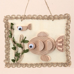 DIY Fish Painting Handmade Materials Package for Parent-Child, including Unfished Wood Cabochons, Picture Frame, Rope and Cotton Ribbon, BurlyWood, 12x15x0.25cm, Hole: 3mm