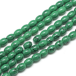 Строковые стеклянные бусины с обжиговой росписью в нитях, овальные, зелёные, 8x6~6.5 мм, отверстие : 1 мм, около 100 шт / нитка, 31.4 дюйм