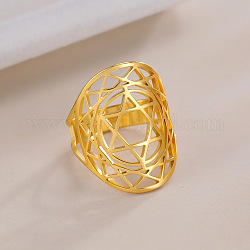 304 anello regolabile in acciaio inox, stella cava di David, oro, misura degli stati uniti 7 1/4 (17.5mm)