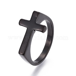 304 палец кольца из нержавеющей стали, крестик, металлический черный, Размер 7~12, 17~22 мм
