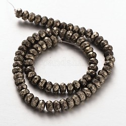 Faceted Rondelle Natural Pyrite Beads Strands, 4mm, Hole: 0.5mm, 15.7inch, about 146pcs/strand, 15.7inch