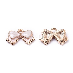 Alloy Enamel Charms, Bowknot, Light Gold, White, 9.5x15.5x2.5mm, Hole: 1.5mm