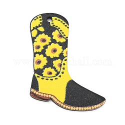 Pendenti acrilici stampati in stile cowboy occidentale, stivali con ciondolo fantasia crisantemo, scarpe, 33x27.5x1.5mm, Foro: 1.6 mm