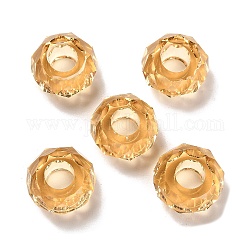 Perline europei di resina trasparente, perline con foro grande, sfaccettato, rondelle, oro, 13.5x8mm, Foro: 5.5 mm