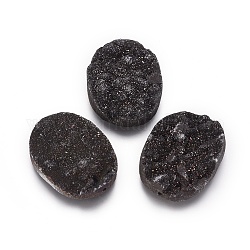 天然石ドゥルージー瑪瑙ビーズ  真鍮パーツ  片穴  染め  オーバル  ブラック  40.5~41x30~32x7~10.5mm  穴：1.6mm
