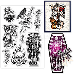 Globleland esqueleto cuerpo humano columna vertebral sellos transparentes tema de brujería retro sello transparente de silicona sellos para revistas de álbumes de recortes diy tarjetas decorativas para hacer álbumes de fotos