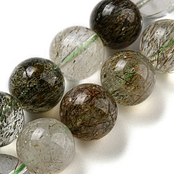 Natural Green Rutilated Quartz Beads Strands, Round, 12mm, Hole: 1mm, about 32pcs/strand, 15.20''(38.6cm)