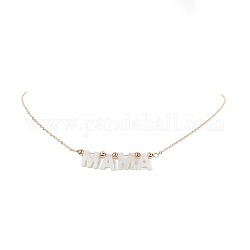 Natural Shell Word Mama Pendant Necklace with Golden Brass Cable Chains for Mother's Day, Word, Pendant: 51x10x4mm, 16.34 inch(41.5cm)