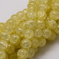 Perles rondes en verre craquelé brins, jaune, 4mm, Trou: 1mm, Environ 90 pcs/chapelet, 15.7 pouce