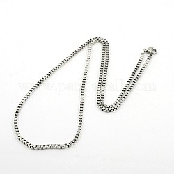 304 Stainless Steel Necklaces, Box Chain Necklace for Men, with Lobster Claw Clasps, Stainless Steel Color, 19.6 inch(50cm), 2mm, 2x2x1.5mm