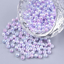 Perles en plastique imitation perles arc-en-abs, perles de sirène gradient, ronde, rose, 9.5~10x9mm, Trou: 1.6mm, environ 1000 pcs/500 g