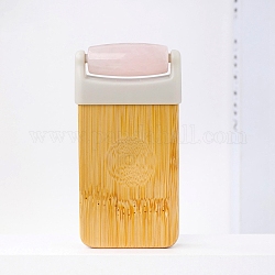 Rulli facciali single-end in quarzo rosa naturale, massaggiatore viso, con manico in bambù, 90x45mm