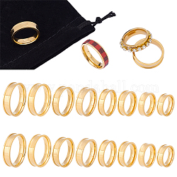 UNICRAFTALE 16pcs Golden Blank Core Ring 8 Sizes Stainless Steel Grooved Ring with Velvet Pouches Round Empty Ring for Inlay Ring Jewelry Band Making and Gift Size 5-14