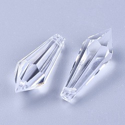 Transparenten Acryl-Anhänger, facettiert, Träne, für Hochzeitskronleuchter, Transparent, 38x13 mm, Bohrung: 2 mm