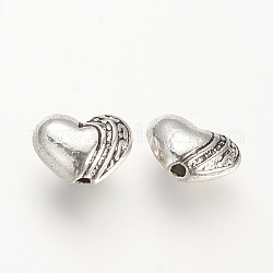 Abalorios de aleación de estilo tibetano, corazón, Sin cadmio y níque y plomo, plata antigua, 7x9.5x5mm, agujero: 1 mm