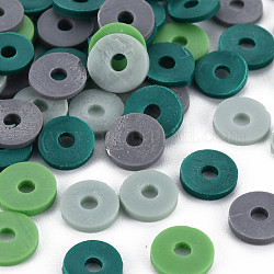 4 Colors Handmade Polymer Clay Beads, Heishi Beads, Disc/Flat Round, Dark Sea Green & Aqua & Gray & Teal, 8x0.5~1.5mm, Hole: 2mm, about 11500pcs/1000g